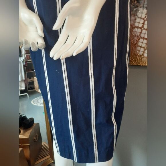 Vintage Navy And White Striped Midi Dress - Picture 3 of 14